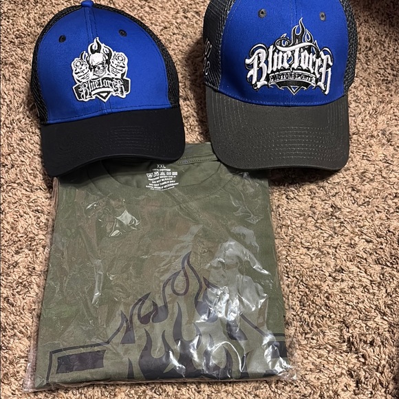 Other - New Bundle of 2 Blue torch motor sports Caps and Green Flame T-Shirt size xxl